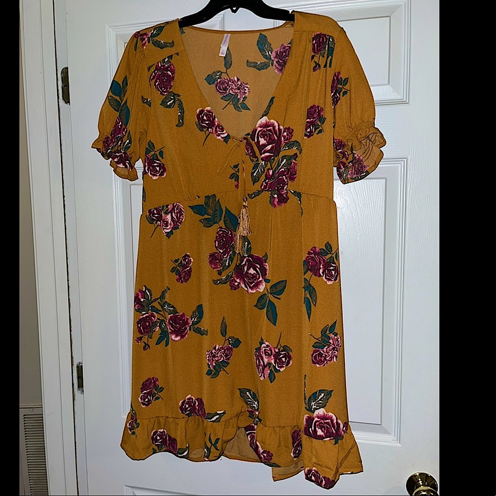 Fall Short Sleeve Floral Dress